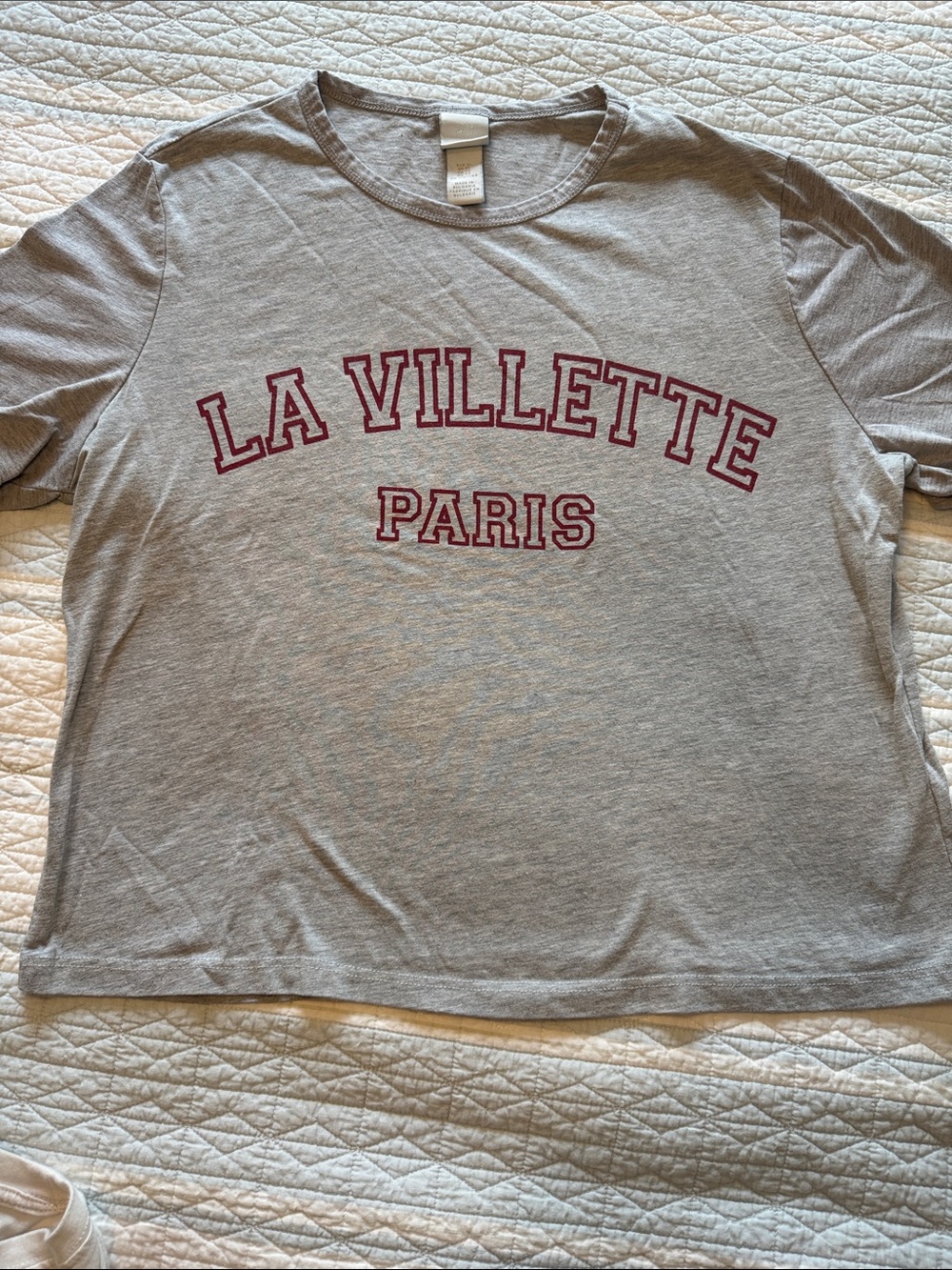 H&M Gray Tee with Maroon 'La Villette Paris' Graphic